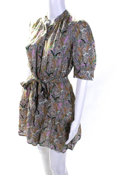Ba&Sh Womens Floral Print Button Down Belted A Line Dress Multi Colored Size 0