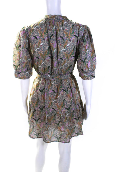 Ba&Sh Womens Floral Print Button Down Belted A Line Dress Multi Colored Size 0