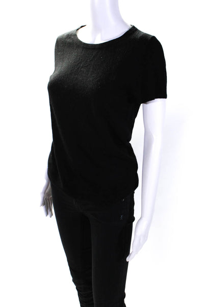 J Crew Womens Short Sleeves Crew Neck Sweater Black Wool Blend Size Small