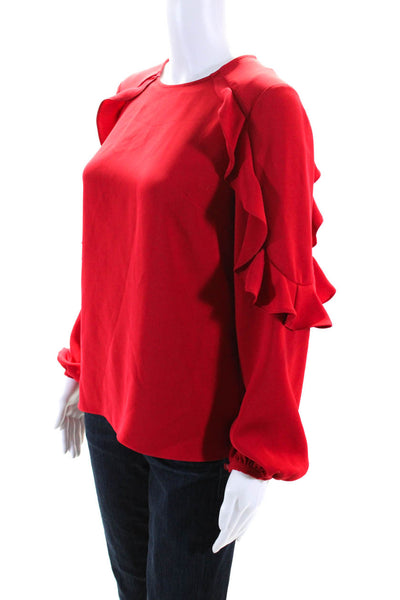 Jay Godfrey Womens Long Sleeve Open Back Ruffle Flounce Blouse Red Size 4