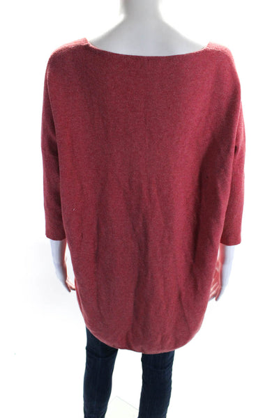 Eileen Fisher Womens Half Sleeve Oversized V Neck Sweatshirt Red Cotton Large