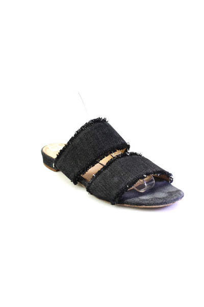 The Shoe Box Womens Double Denim Fringe Strap Slide Sandals Black Size 40