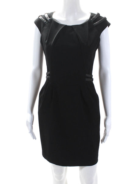 Cynthia Steffe Women's Sleeveless Leather Trim A-Line Mini Dress Black Size 2