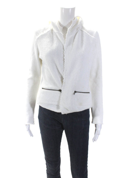 Drew Women's Hood Long Sleeves Open Front Pockets Cotton Jacket White Size P