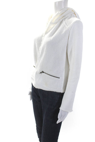 Drew Women's Hood Long Sleeves Open Front Pockets Cotton Jacket White Size P