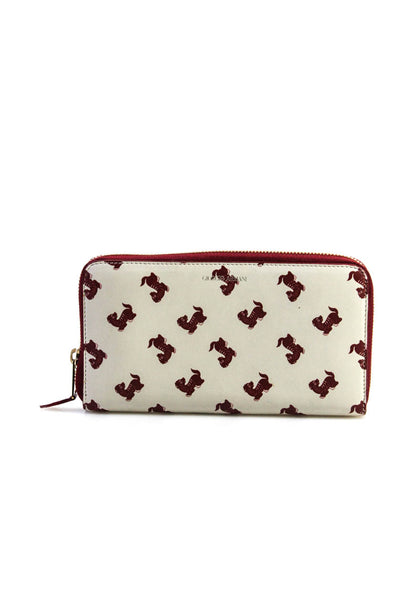 Giorgio Armani Womens Dog Print Zip Around Continental Wallet Red White