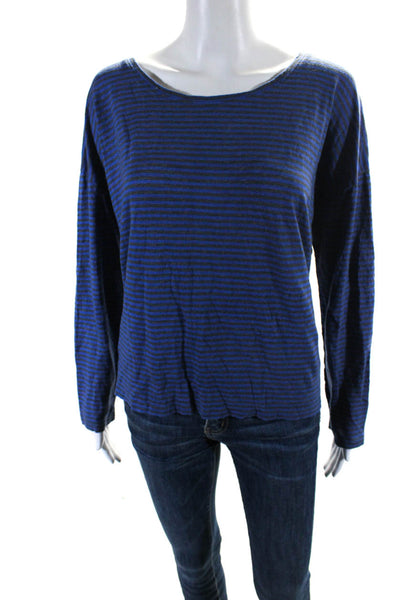 Eileen Fisher Womens Long Sleeve Scoop Neck Striped Shirt Blue Gray Size Large