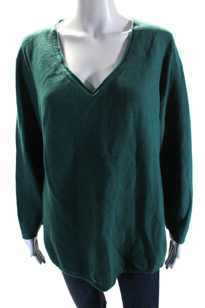 Eileen Fisher Womens 3/4 Sleeve V Neck Sweatshirt Green Cotton Size Extra Large