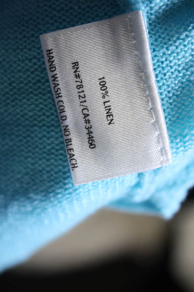 Eileen Fisher Womens Short Sleeve Scoop Neck Linen Knit Tee Shirt Blue Large