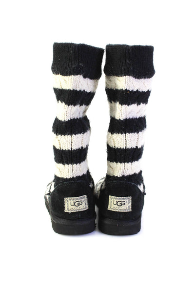 Ugg Womens Black/White Striped Woven Knit Sweater Knee High Boots Shoes Size 8