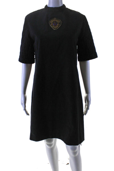 Dries Van Noten Womens Short Sleeves Shift Dress Black Cotton Size EUR 34