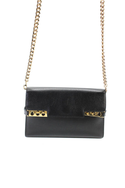 Delvaux Womens Leather Gold Tone Tempête Pochette Crossbody Shoulder Handbag Bla