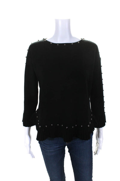 529 Womens Studded Trim Crew Neck Boxy Pullover Sweater Black Size Medium