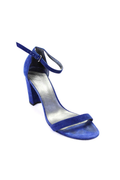 Stuart Weitzman Womens Blue Suede Ankle Strap Heels Sandals Shoes Size 10