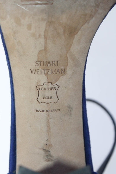 Stuart Weitzman Womens Blue Suede Ankle Strap Heels Sandals Shoes Size 10