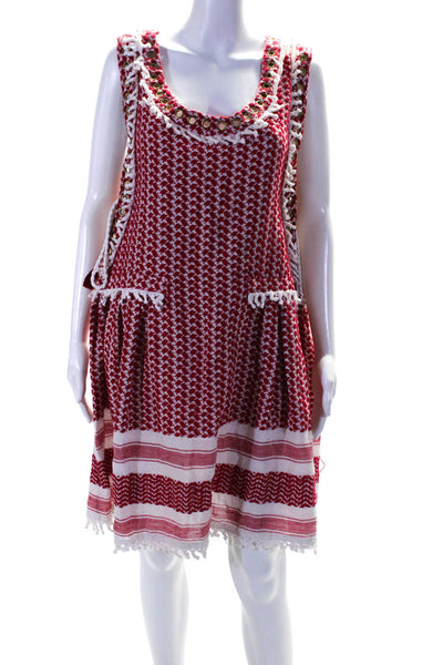 Dodo Bar Or Womens Red/White Printed Grommet Scoop Neck A-Line Dress Size L