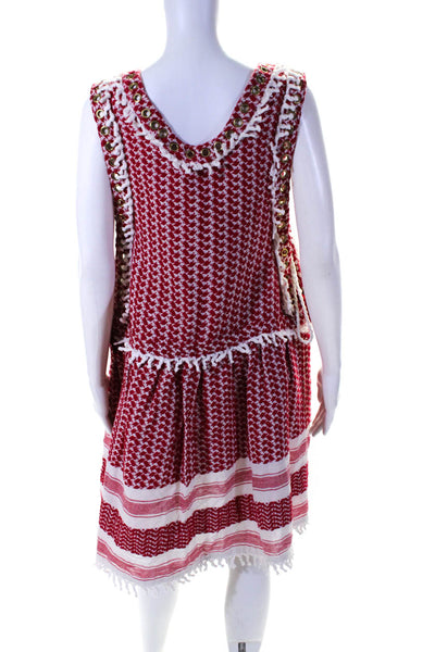 Dodo Bar Or Womens Red/White Printed Grommet Scoop Neck A-Line Dress Size L