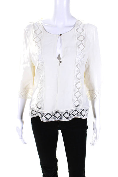 Twelfth Street by Cynthia Vincent Womens Geometric Button Blouse White Size S