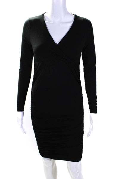 Ingrid & Isabel Womens Black V-Neck Ruched Long Sleeve Bodycon Dress Size XS