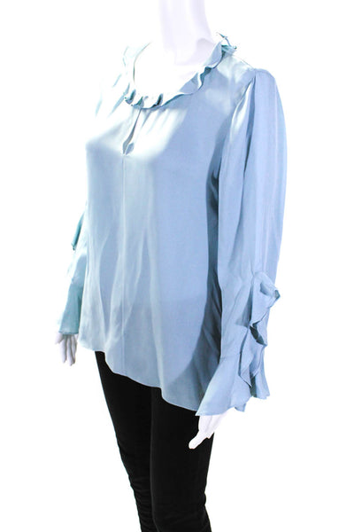 Kobi Halperin Womens Silk Ruffled Long Sleeves Blouse Sky Blue Size Medium