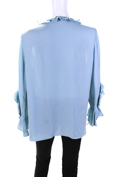 Kobi Halperin Womens Silk Ruffled Long Sleeves Blouse Sky Blue Size Medium