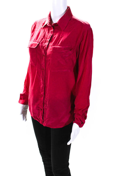Equipment Femme Womens Silk Long Sleeve Collared Button Down Shirt Pink Size XS