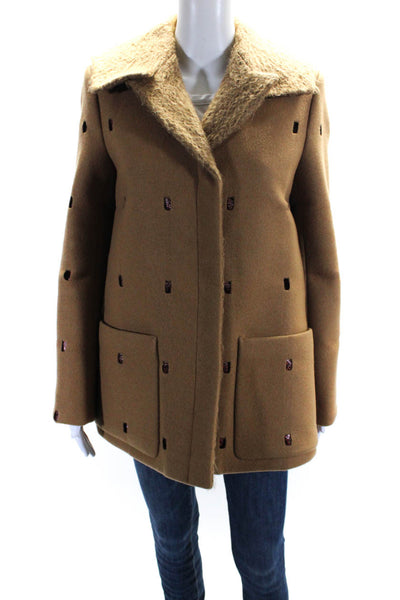 Marco De Vincenzo Womens Brown Textured Long Sleeve Coat Jacket Size 42