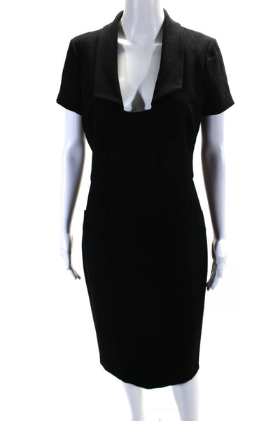 Badgley Mischka Womens Black Collar Faux Pockets Short Sleeve Shift Dress Size 8
