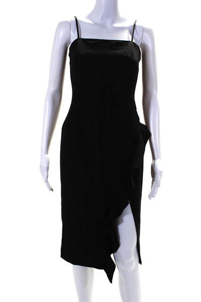 Bardot Womens Ruffled Zipped Sleeveless Side Slit Midi Dress Black Size XS