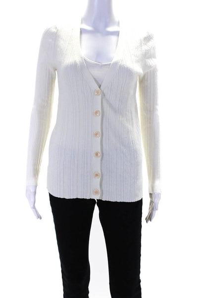 Toteme Womens Cotton Ribbed Knit Long Sleeve Button Up Cardigan White Size M