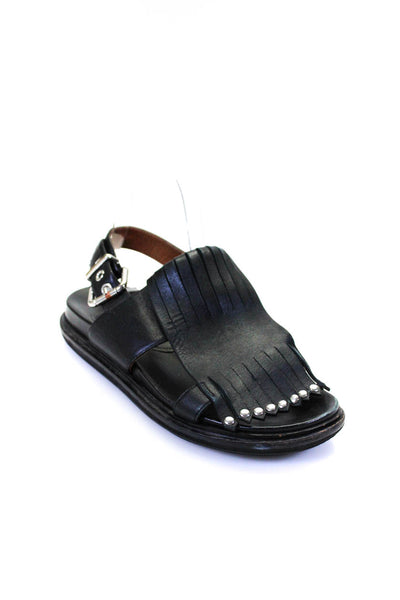 Marni Womens Leather Open Toe Fringe Front Low Heel Sandals Black Size 8US