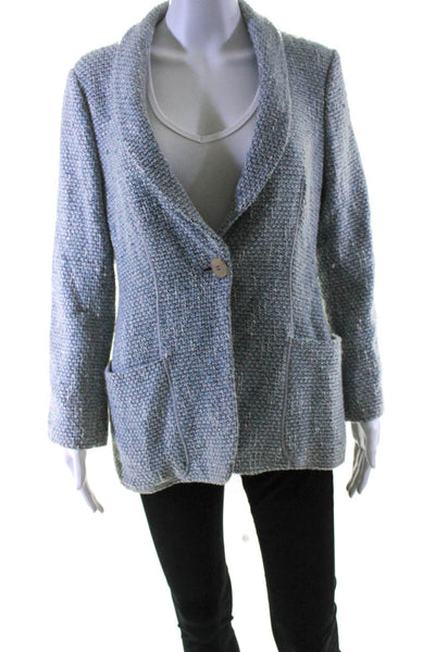 Armani Collezioni Womens Light Blue Wool One Button Long Sleeve Blazer Size 12