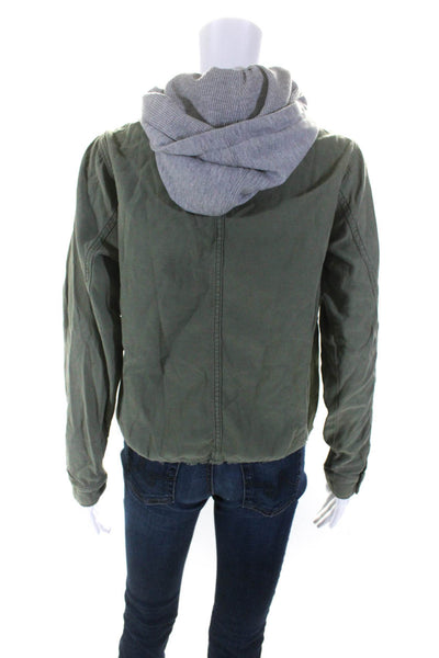 Free People Women's Hood Long Sleeves Button Down Jacket Olive Green Size XS