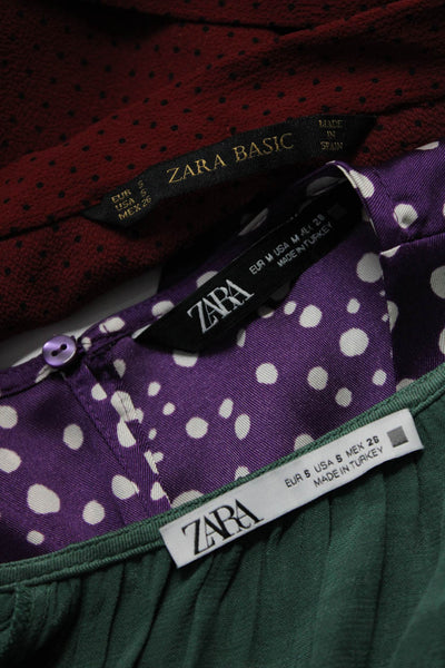 Zara Womens Long Sleeves Blouses Purple Green Red Size Medium Small Lot 3