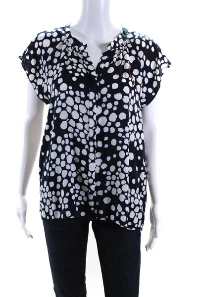 Misa Womens Spotted Button Down Blouse Navy Blue White Size Small