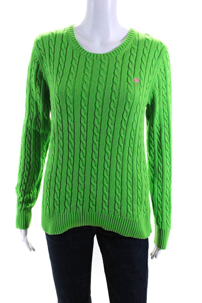 Lilly Pulitzer Womens Cable Knit Crew Neck Sweater Green Cotton Size Large