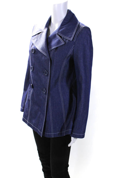 Bill Blass Women Denim Double Breasted Jacket Blue Cotton Blends Size 6