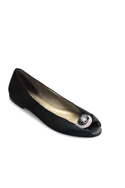FS/NY Womens Jeweled Accent Peep Toe Slip-On Formal Flats Black Size 9