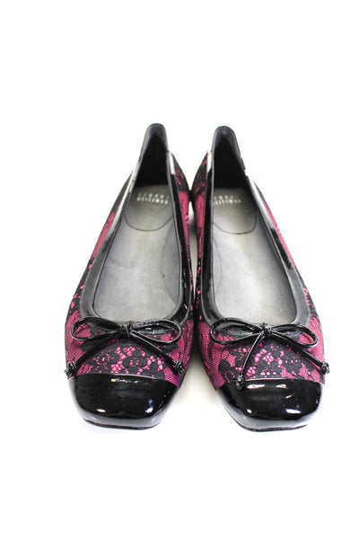 Stuart Weitzman Womens Floral Lace Layered Cap Toe Bow Tie Flats Purple Size 9.5