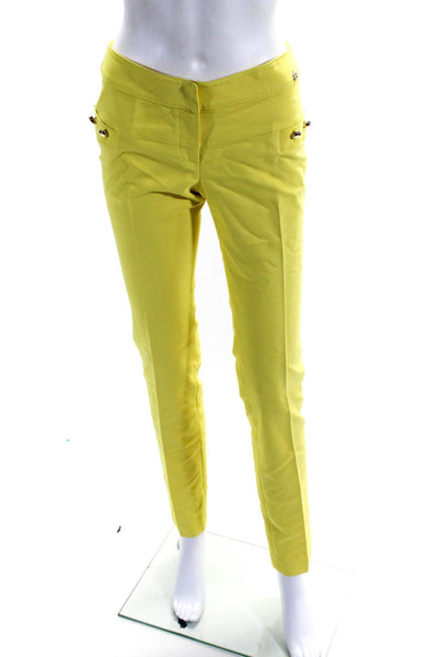 Gizia Womens Hook & Eye Studded Flat Front Tapered Dress Pants Yellow Size EUR36