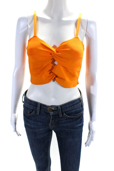 Sandro Womens Knotted Ribbed Sleeveless Pullover Cropped Blouse Orange Size 1