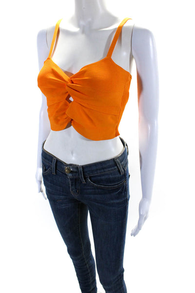 Sandro Womens Knotted Ribbed Sleeveless Pullover Cropped Blouse Orange Size 1