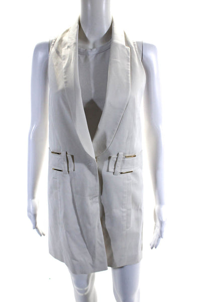 Gizia Womens Gold Toned Buttoned Blazer Vest Shorts Suit Set White Size EUR36