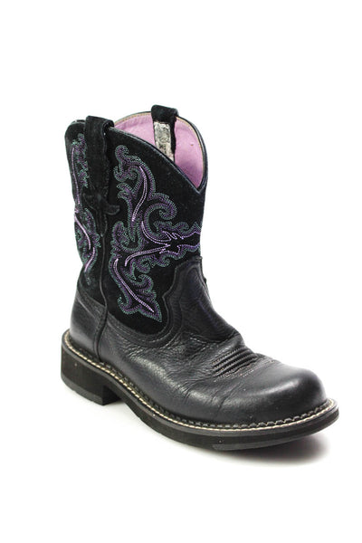 Ariat Womens Fat Baby Embroidered Short Cowboy Boots Black Purple Green Size 7