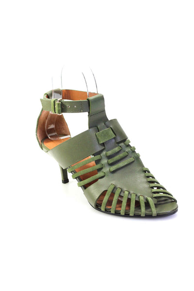 Givenchy Womens Stiletto Strappy Peep Toe Sandals Green Leather Size 35.5