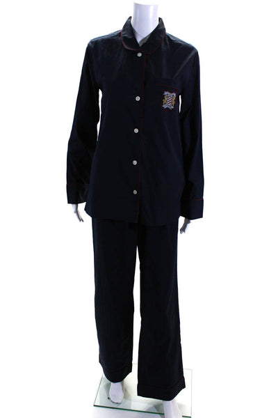J Crew Womens Cotton Long Sleeve Button Down 2 Piece Pajama Set Blue Size XS