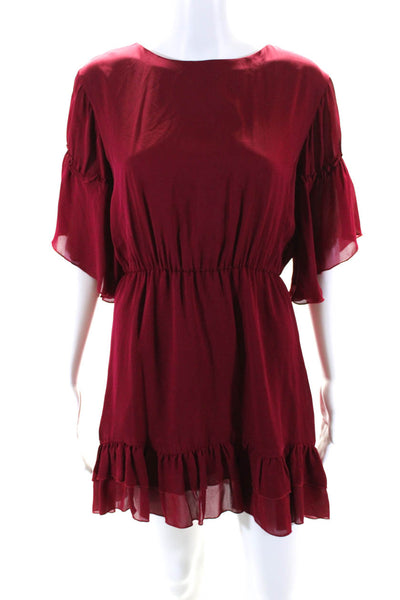 Alice + Olivia Womens Silk Ruffled Hem Bell Sleeve Mini Sheath Dress Red Size 6