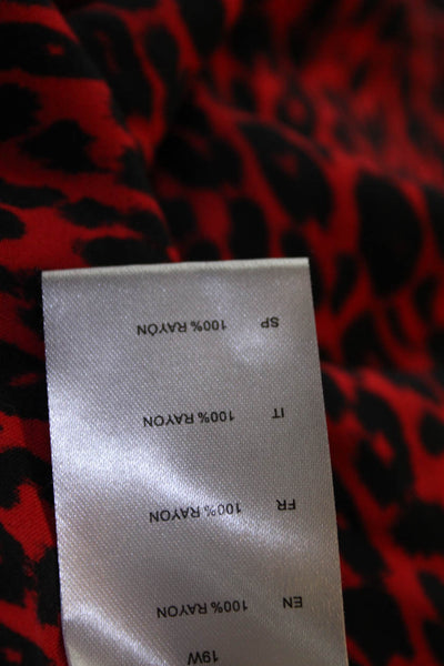 IRO Womens Leopard Print V-Neck Long Sleeve Wrap Dress Red Black Size 38