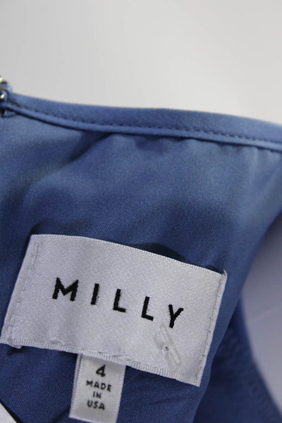 Milly Womens Silk Charmeuse V-Neck Long Bell Sleeve Shift Dress Blue Size 4