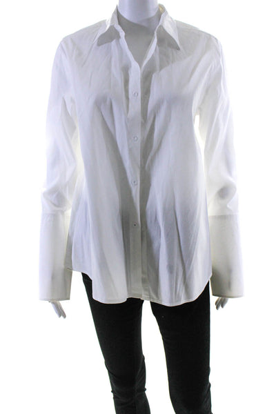 Nasha Nonoo Womens Button Front Long Sleeve Collared Shirt White Cotton Small